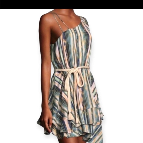 Free People Sleeveless Elongated Stripe Ruffle Minidress size Small - Picture 2 of 11